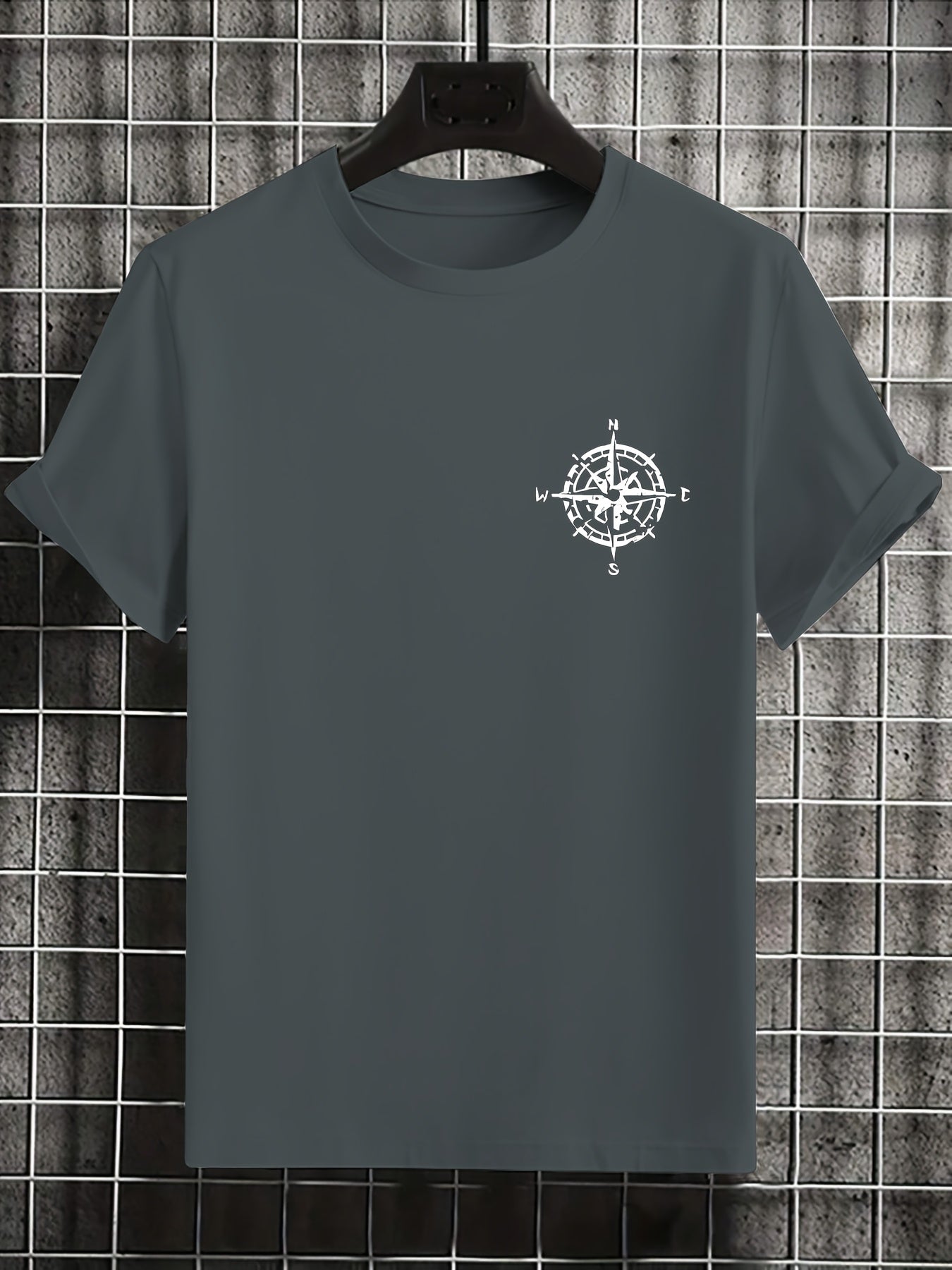 Men'S Summer Short Sleeve T-Shirt with Bold Eagle & Compass Print - Light Blue Casual Round Neck Tee, Comfortable Stretch Fabric for Casual Attire, Everyday Tshirt | Bold Graphic Tee | Comfortable Fit