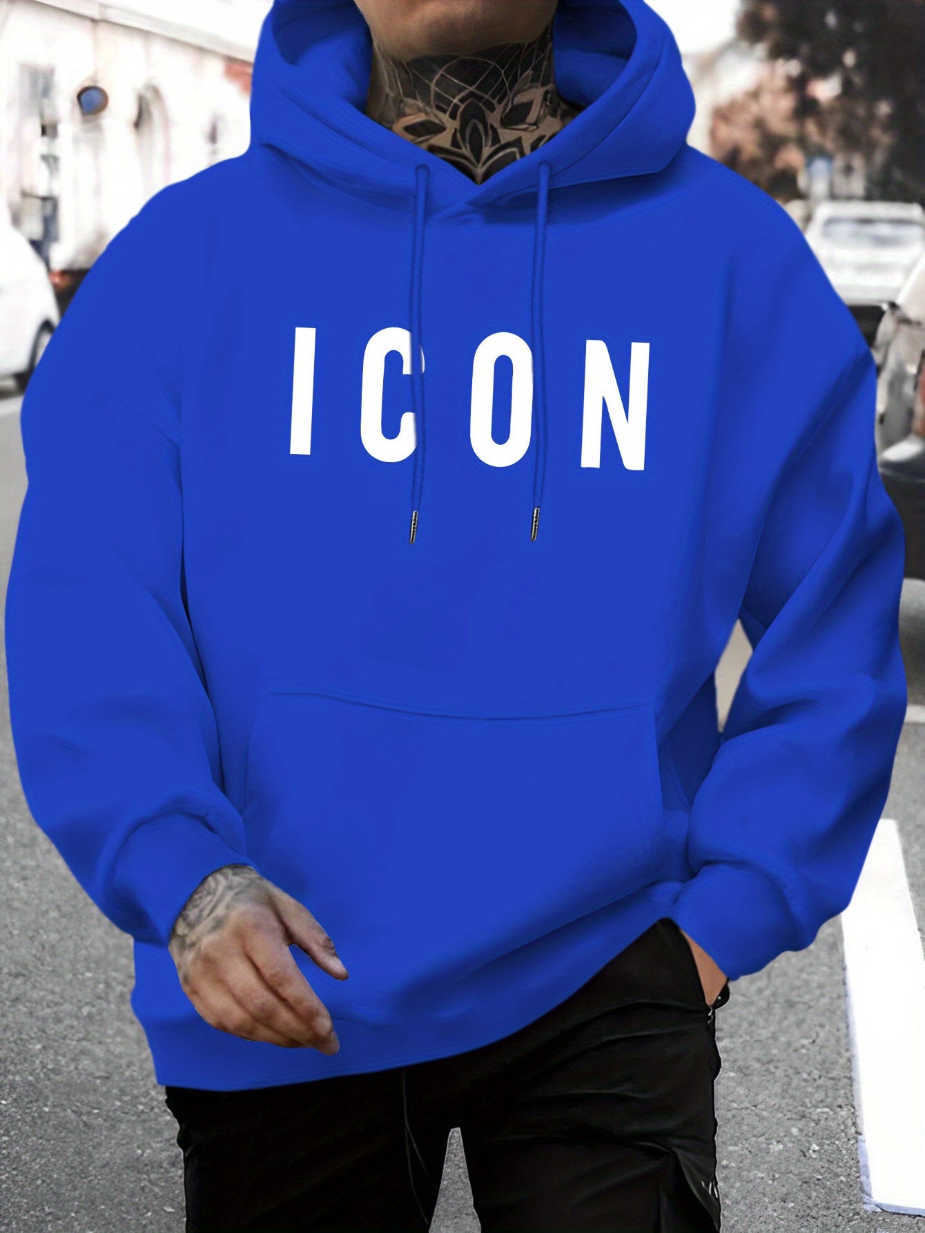 Men'S Casual Hoodie with Iconic Print - Stylish Pullover with Kangaroo Pocket, Stretch Fabric, Machine Washable - Perfect for Spring & Fall, Polyester Blend, Casual Wear Hoodie|Hooded Sweatshirt|Stretch Fabric Hoodie