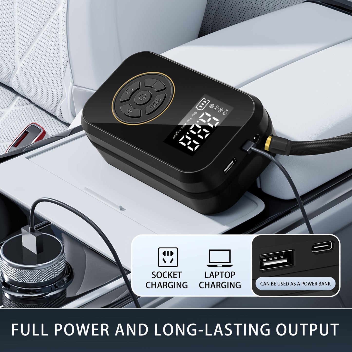 150PSI Portable Air Compressor Tire Inflator - Cordless Tire Pump with Digital Pressure Gauge, LED Light, USB Charging, And Rechargeable Lithium Battery - Perfect for Car, Bike, Motorcycle, And Ball Inflation