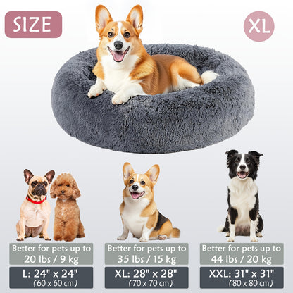 Calming Dog & Cat Bed, Donut Cuddler Warming Cozy Soft Round Bed, Fluffy Faux Fur Plush Cushion Bed For Small Medium And Large Dogs And Cats (40.64cm/50.8cm/60.96cm/71.12cm/78.74cm/99.06cm) Christmas Gift
