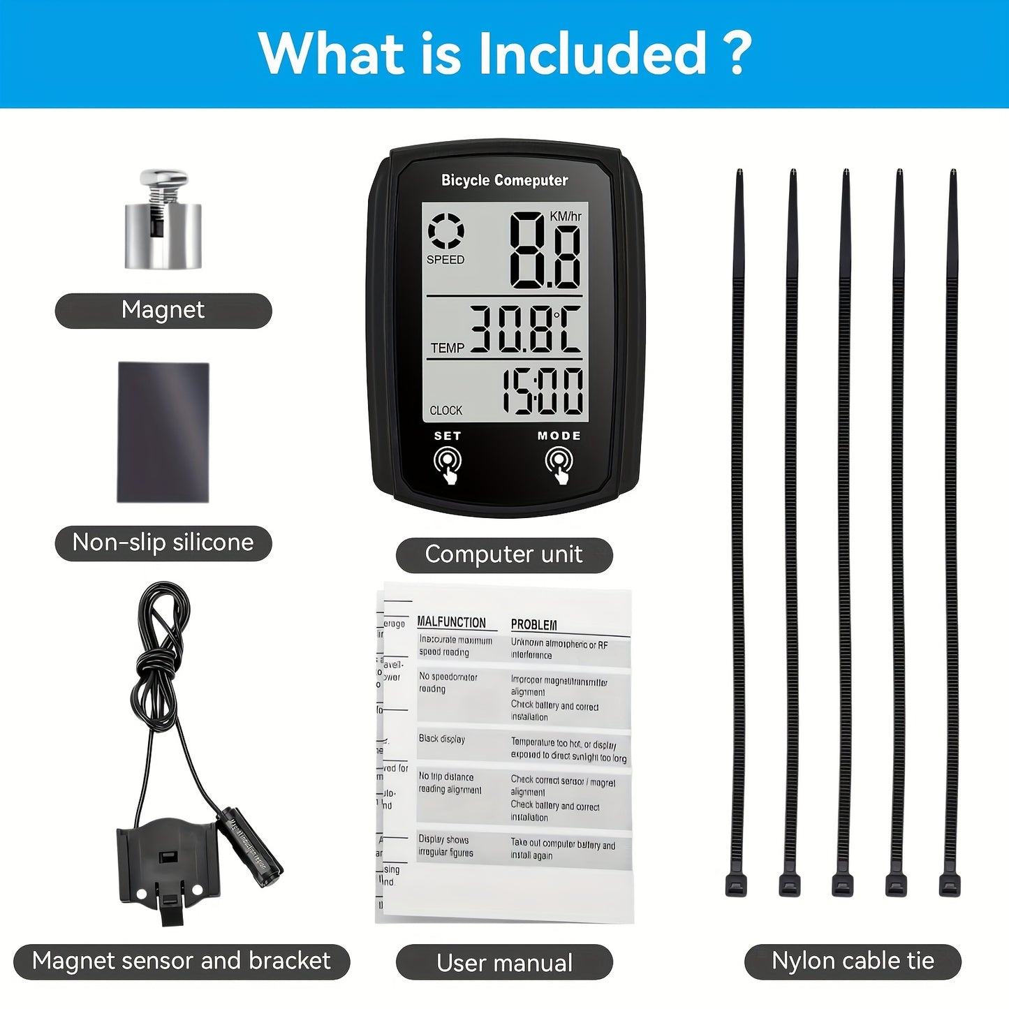 Oein Bike Computer Wired, Bicycle Odometer Wired MPH KM/H, Bike Speedometer Bike Odometer with Touch Sensor Switch, Big Digital LCD Screen, Automatic Wake-u