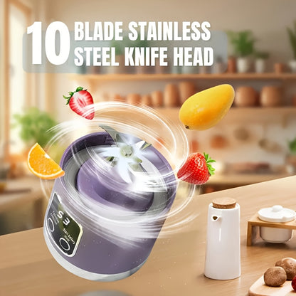 USB-Powered Portable Blender & Juicer with Digital Display, Stainless Steel Blade & Large Capacity (10.14-16.91oz) - Cordless Electric Mixer for Smoothies, Ice, Fresh Fruit Drinks - Compact Design with Ergonomic Handle, Speed