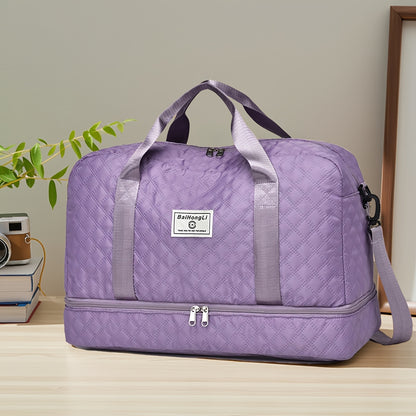Casual Style Nylon Travel Duffel Bag, Large Capacity, Solid Color, Zipper Closure, Handheld or Shoulder Carry, with Black and Beige Options, for Outing and Weekend Trip