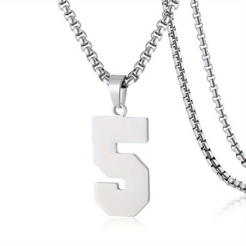 0-19 Men Athletes Number Pendant Necklace Stainless Steel Sports Number Pendant Long Chain Necklaces for Boys Baseball/Basketball/Football Team Jewelry Gifts