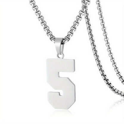 0-19 Men Athletes Number Pendant Necklace Stainless Steel Sports Number Pendant Long Chain Necklaces for Boys Baseball/Basketball/Football Team Jewelry Gifts