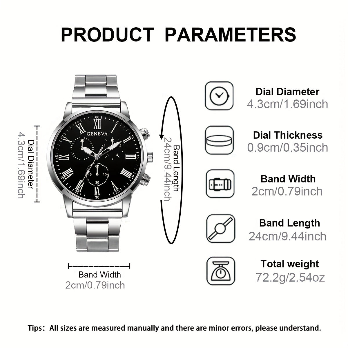 3pcs Men'S Fashion Casual Roman Numeral Quartz Watch with Necklace and Bracelet Set, Suitable for Father'S Day, Teacher'S Day, Thanksgiving, Students, Graduation, Birthday, Best Gift
