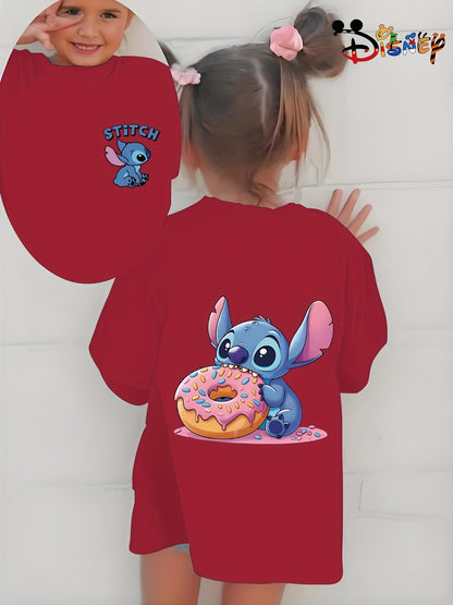Cute Stitch Print Kids Short Sleeve Shirt 1-12Y Boys Girls Summer Outdoor Soft Fabric Breathable Top Perfect Birthday & Holiday Present