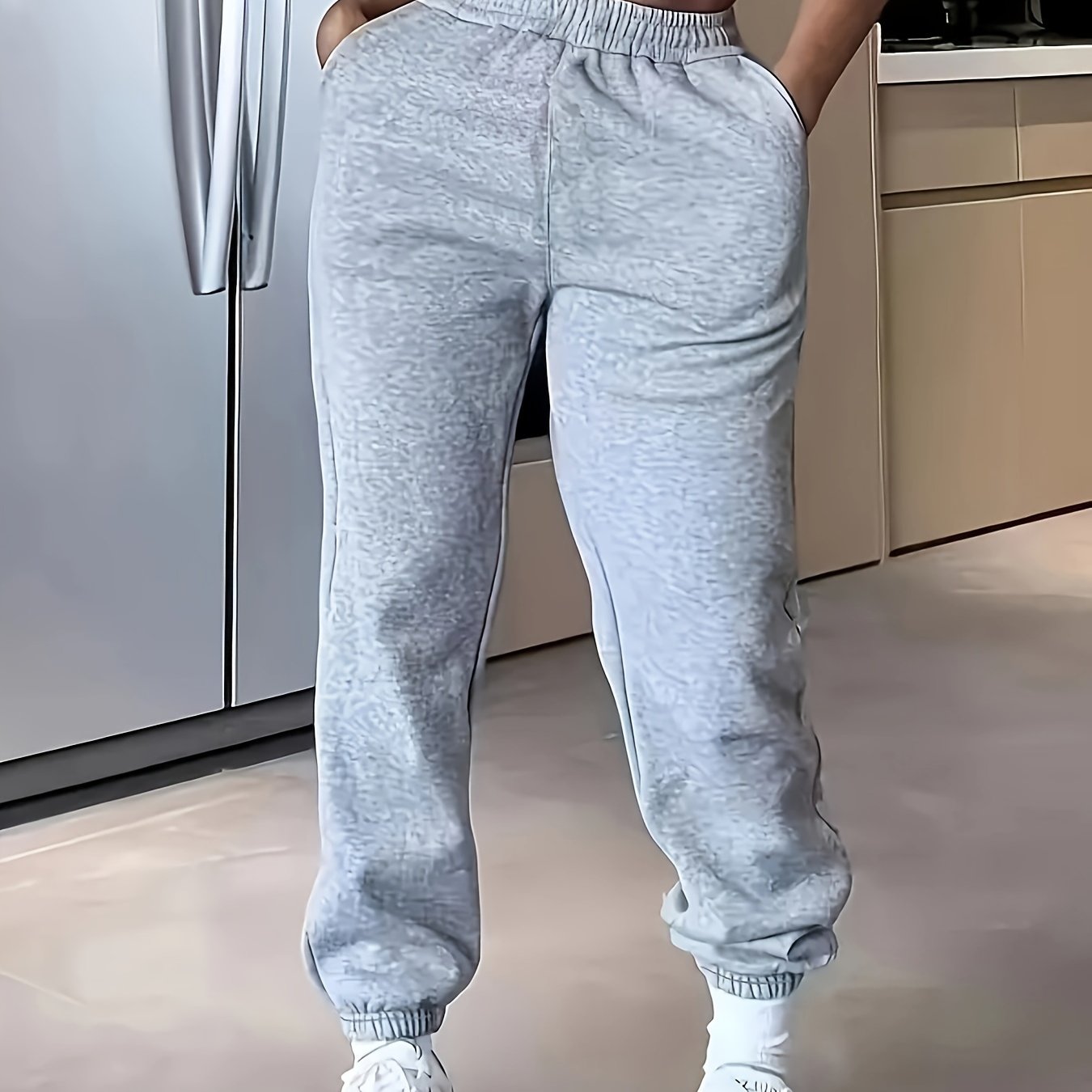 High-Waisted Elastic Jogger Pants for Women - 100% Polyester Casual Style Solid Color Trousers for Spring/Summer/Fall