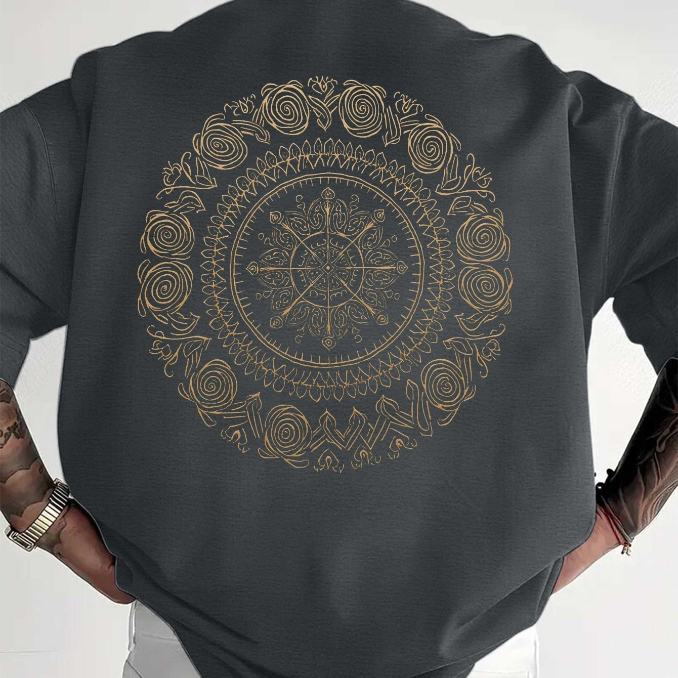 Men'S Golden Mandala Graphic T-Shirt - Breathable Moisture-Wicking Short Sleeve Tee for Summer, Casual Comfort Fit with Intricate Design, Summer Casual Wear | Mandala Print Top | Comfortable Fit Shirt