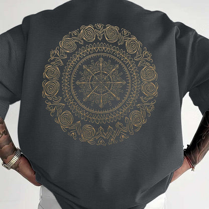 Men'S Golden Mandala Graphic T-Shirt - Breathable Moisture-Wicking Short Sleeve Tee for Summer, Casual Comfort Fit with Intricate Design, Summer Casual Wear | Mandala Print Top | Comfortable Fit Shirt