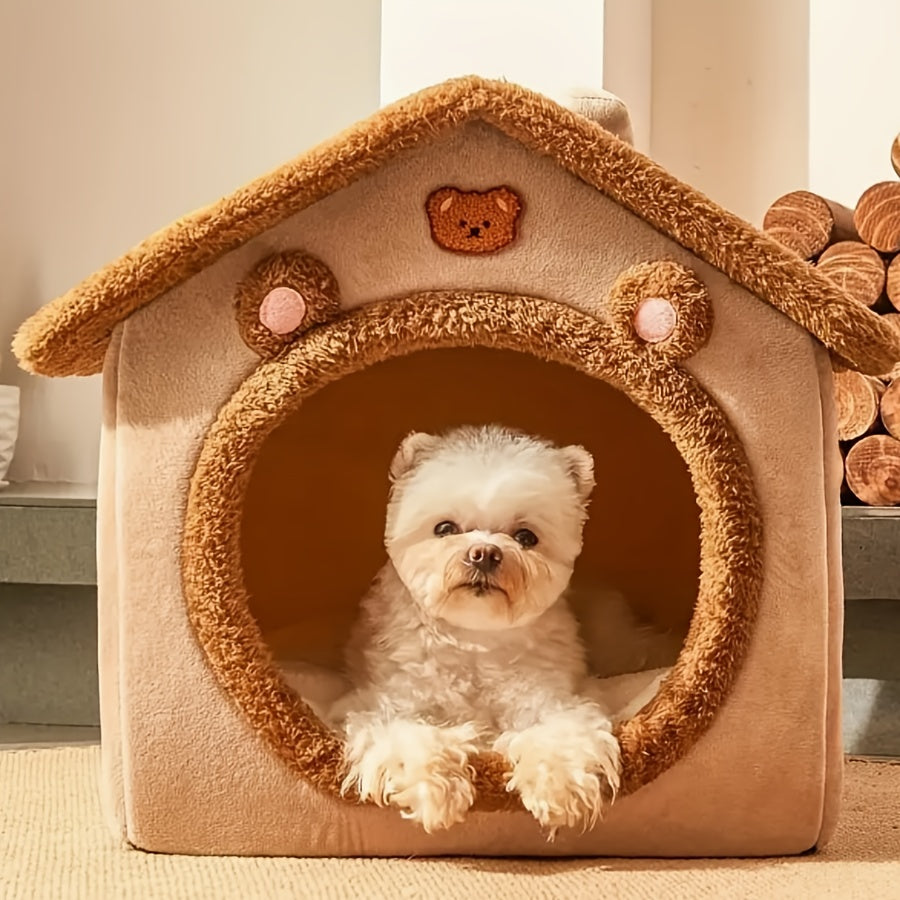 Cozy Cat House Bed - Detachable & Washable, Soft Plush Interior, Winter Warm Pet Nest for Cats and Small Dogs, Easy Assembly, Cute Cat Bed