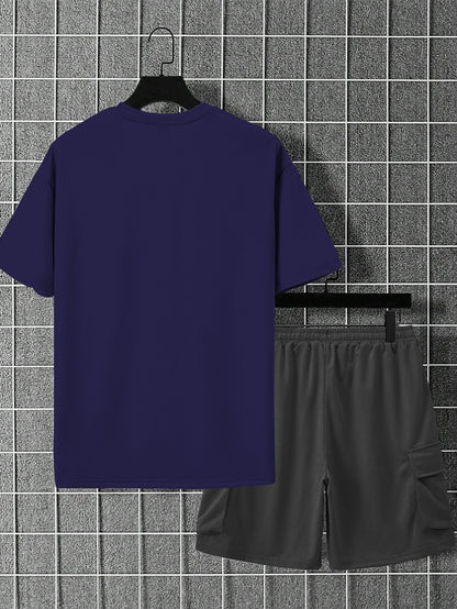 New Loose Fit Breathable Men's Crew Neck Short Sleeve T-Shirt and Workwear Style Multi-Pocket Shorts Set, Summer Casual Sportswear Two-Piece Outfit, Stylish Versatile Top and Pants for Both Men and Women