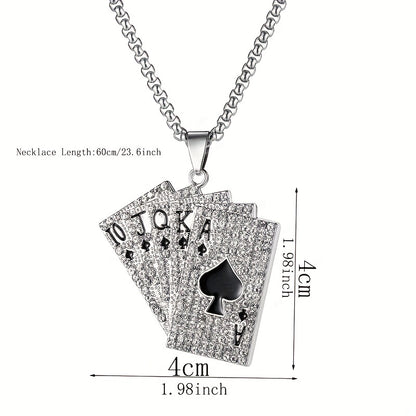 1Pc Sparkling Hip Hop Style Poker Card Pendant Necklace For Men- A Unique Jewelry Accessory