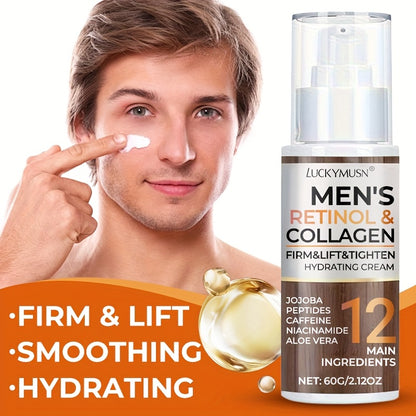 60g Men's Retinol Collagen Moisturizer with Hyaluronic Acid and Caffeine Peptides Niacinamide Jojoba Oil Firms and lifts, smooths sagging Light Beige, leaves Light Beige looking radiant, alcohol-free, suitable for all Light B