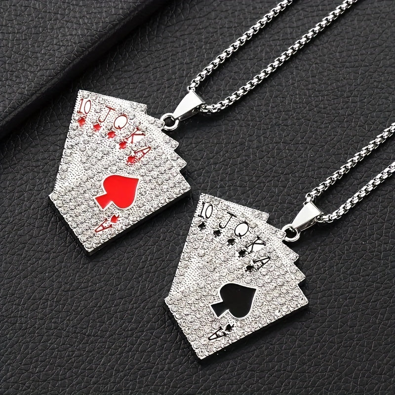 1Pc Sparkling Hip Hop Style Poker Card Pendant Necklace For Men- A Unique Jewelry Accessory