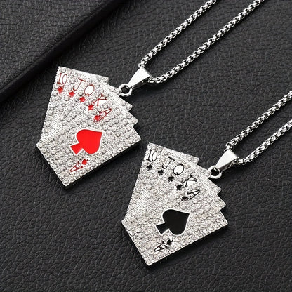 1Pc Sparkling Hip Hop Style Poker Card Pendant Necklace For Men- A Unique Jewelry Accessory