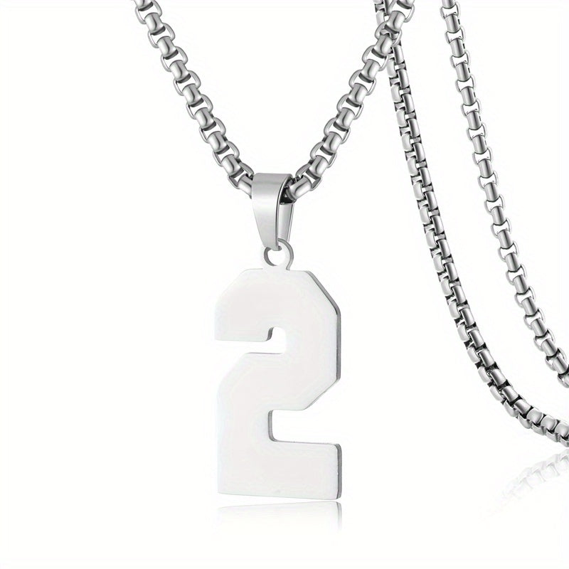 0-19 Men Athletes Number Pendant Necklace Stainless Steel Sports Number Pendant Long Chain Necklaces for Boys Baseball/Basketball/Football Team Jewelry Gifts