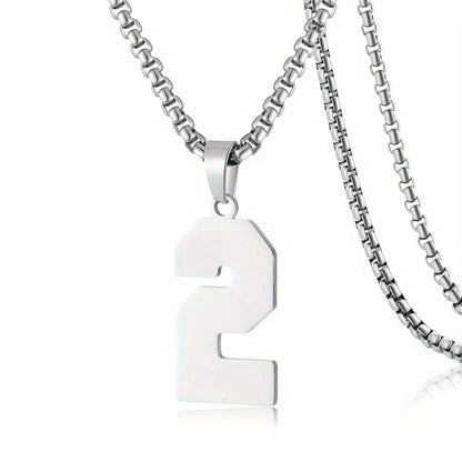 0-19 Men Athletes Number Pendant Necklace Stainless Steel Sports Number Pendant Long Chain Necklaces for Boys Baseball/Basketball/Football Team Jewelry Gifts