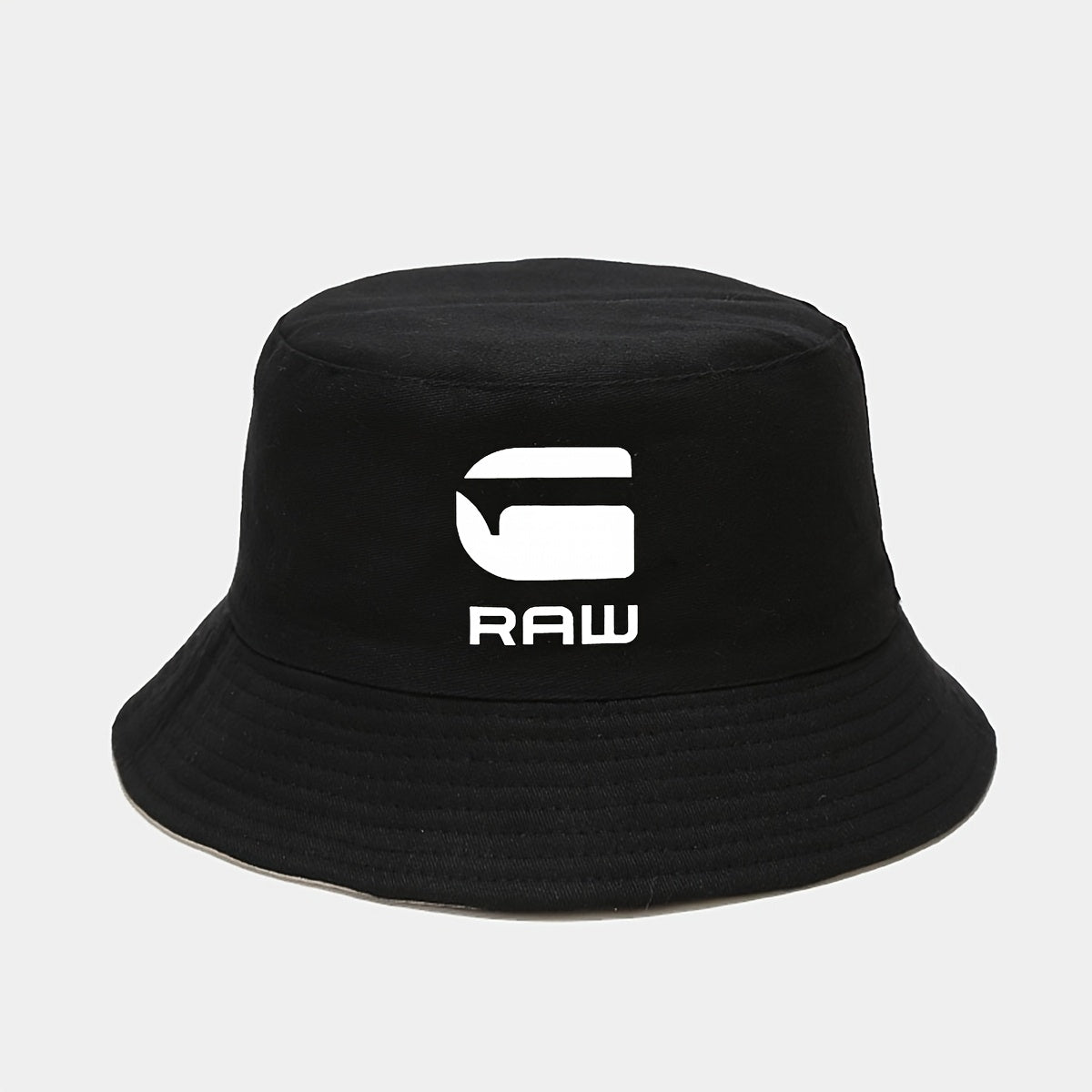 ATHACER Fashionable "RAW" Printed Fisherman Hat - Black with White Logo, Sun Shade Cap for Outdoor Activities, Travel, and Parties, Hand Washable Polyester, Perfect Gift for Birthdays and Holidays, Outdoor Headwear | Stylish