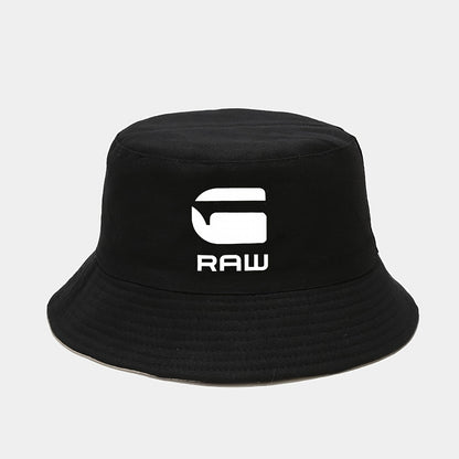 ATHACER Fashionable "RAW" Printed Fisherman Hat - Black with White Logo, Sun Shade Cap for Outdoor Activities, Travel, and Parties, Hand Washable Polyester, Perfect Gift for Birthdays and Holidays, Outdoor Headwear | Stylish