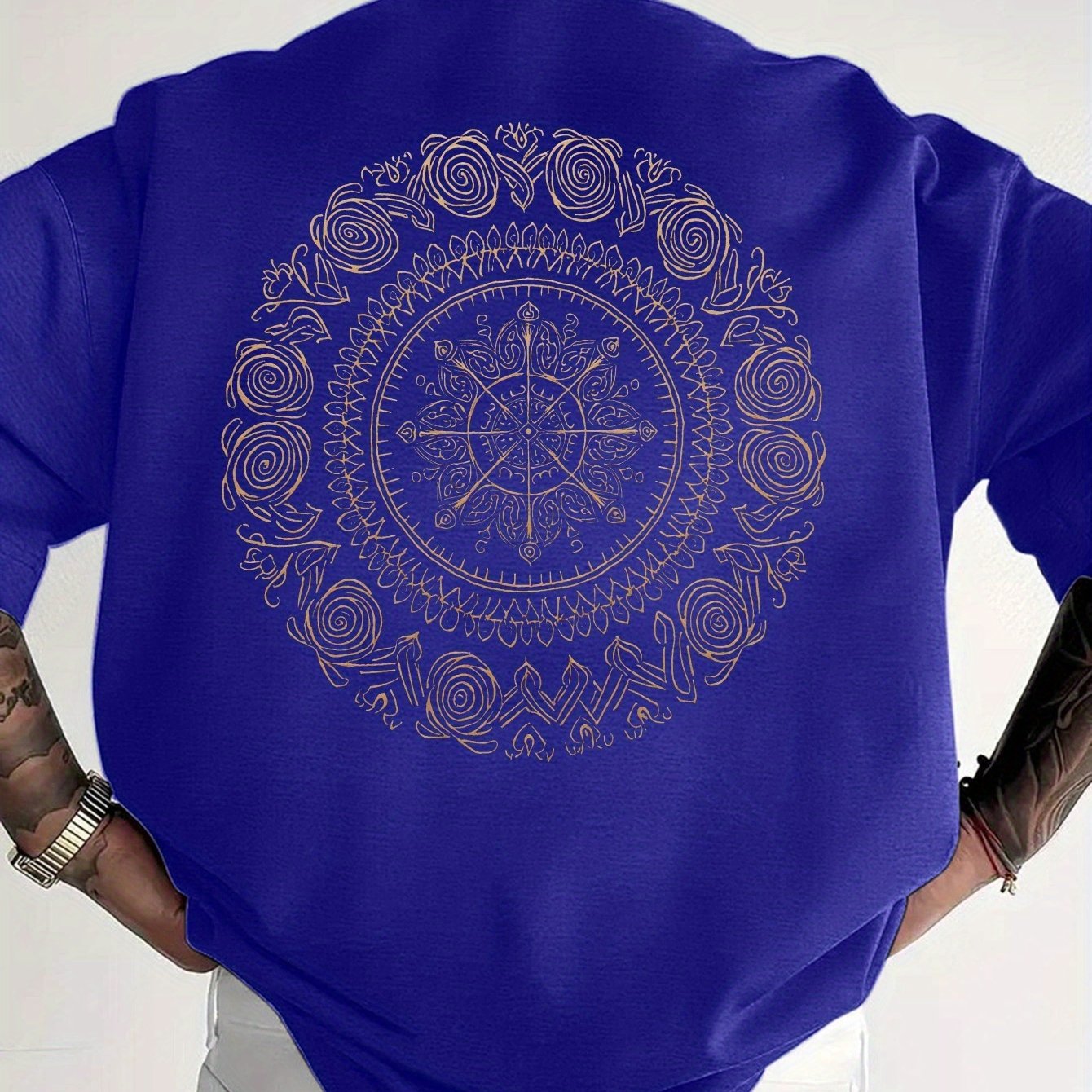 Men'S Golden Mandala Graphic T-Shirt - Breathable Moisture-Wicking Short Sleeve Tee for Summer, Casual Comfort Fit with Intricate Design, Summer Casual Wear | Mandala Print Top | Comfortable Fit Shirt
