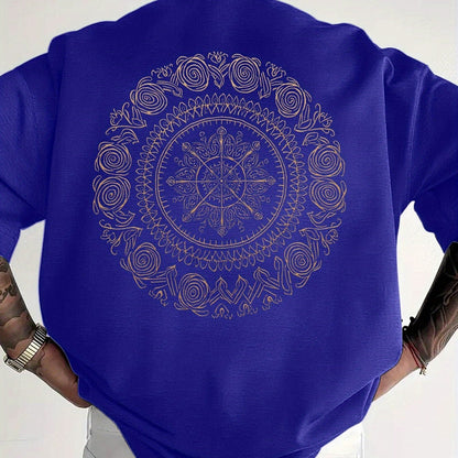 Men'S Golden Mandala Graphic T-Shirt - Breathable Moisture-Wicking Short Sleeve Tee for Summer, Casual Comfort Fit with Intricate Design, Summer Casual Wear | Mandala Print Top | Comfortable Fit Shirt