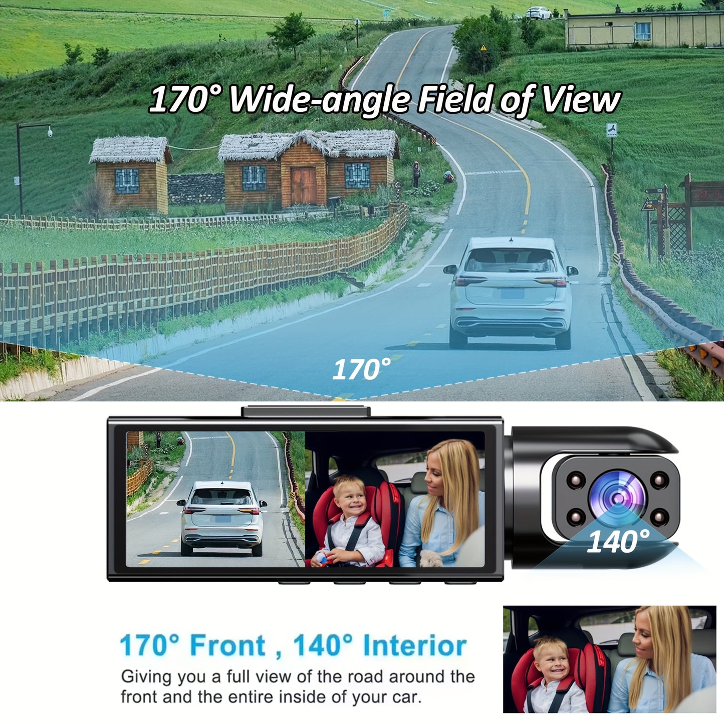 ZKCAMSPY Dual Dash Cam 1080P Front & 720P Rear, 8.03cm HD Night Vision, Loop Recording, G-Sensor, Wide Angle, 27.5FPS, 5V Car Plug, Rechargeable Lithium Polymer, Adhesive Mount, PC Compatible, Universal Driving Position - No