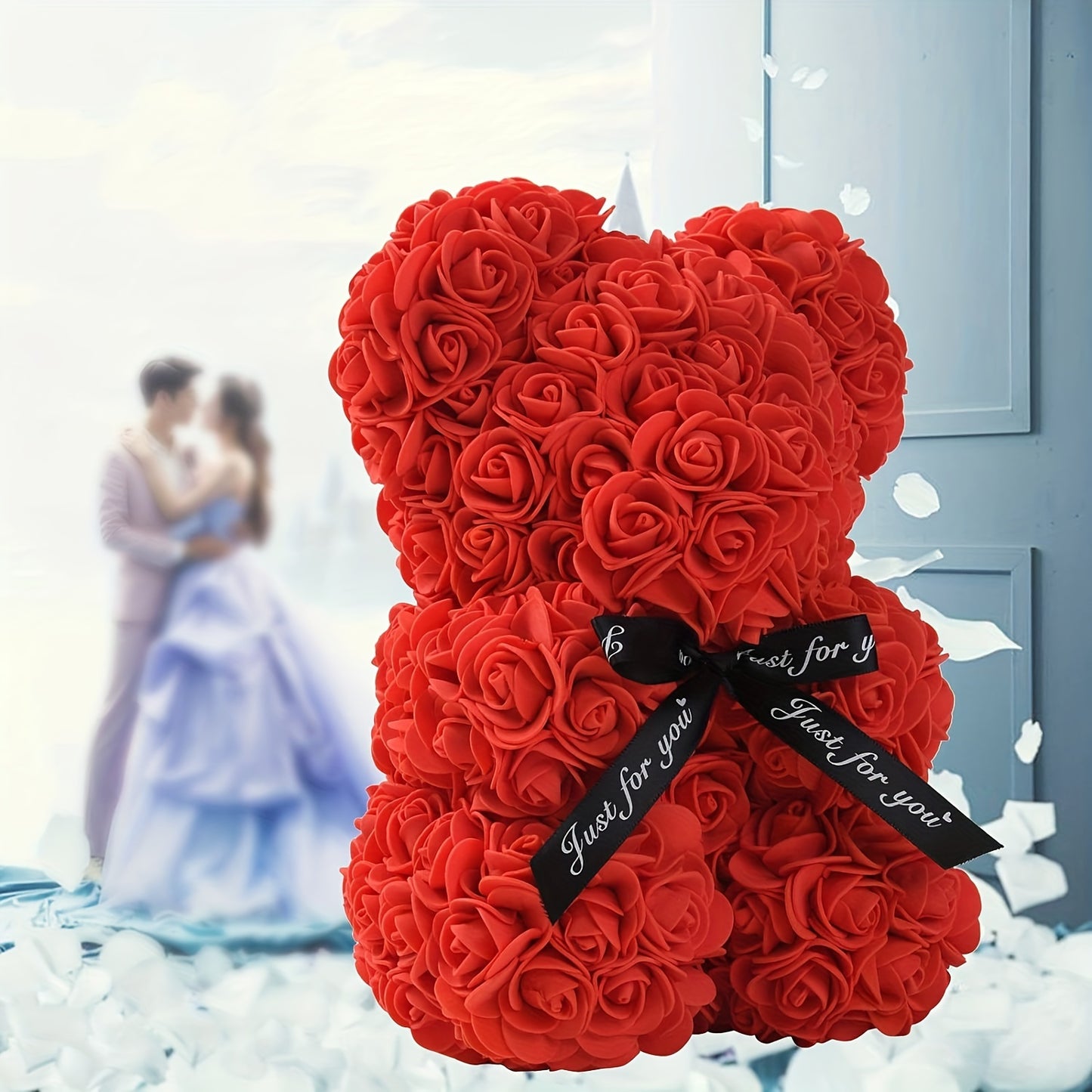 Charming Rose Bear - Perfect Valentine's Day & Anniversary Gift, 22.86cm Artificial Flower Teddy Bear for Home Decor