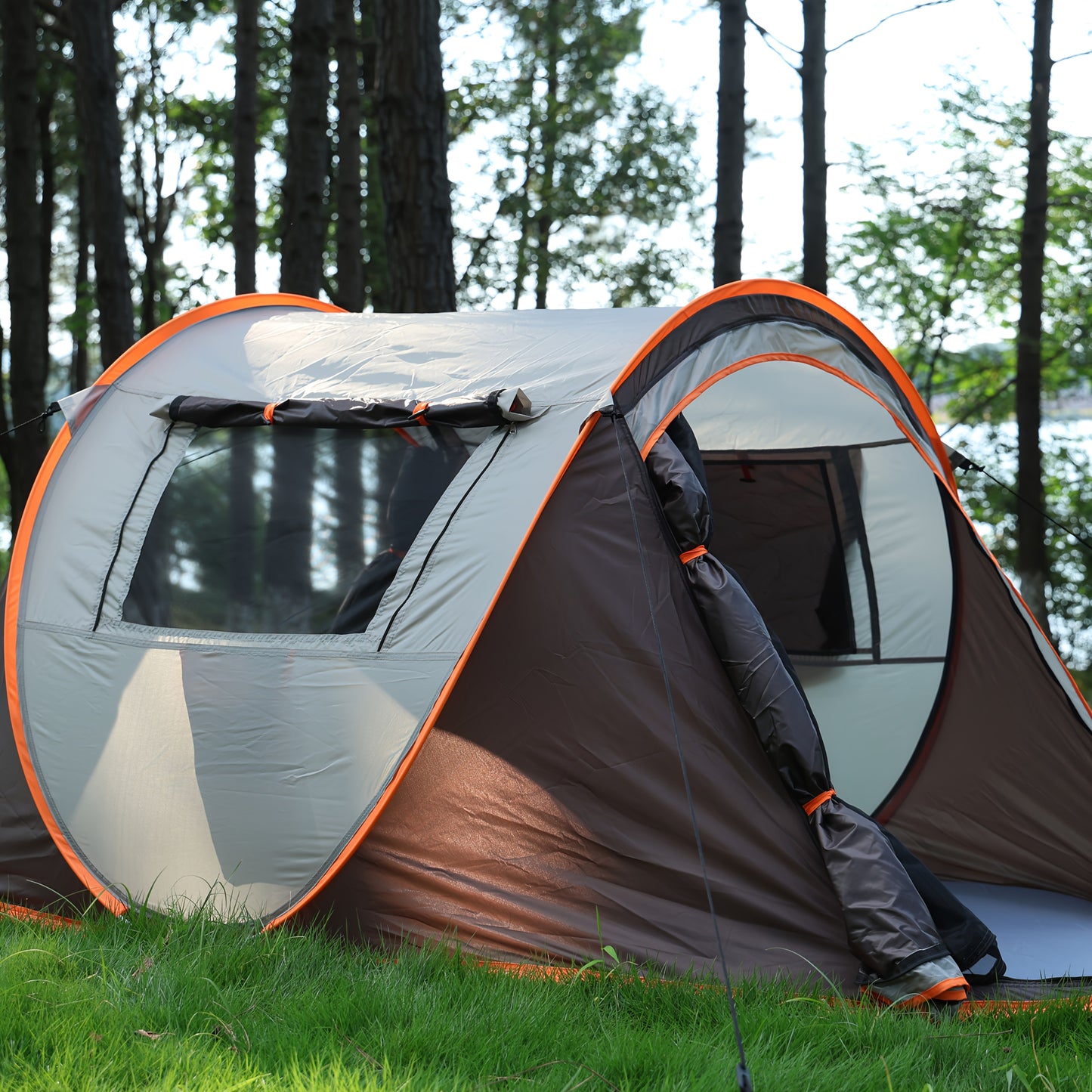 4-Person Automatic Pop-Up Camping Tent - Lightweight 190T Polyester & 210D Oxford Floor, 4 Wind Ropes, 8 Ground Stakes, 3.0mm Height, 1.9m Length - Easy Setup Oval Tent for Family Camping, Hiking, Outdoor Adventures (Mixed Co