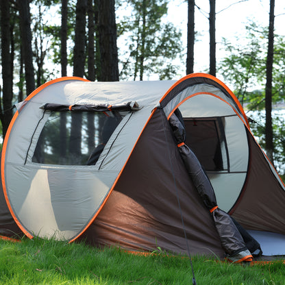 4-Person Automatic Pop-Up Camping Tent - Lightweight 190T Polyester & 210D Oxford Floor, 4 Wind Ropes, 8 Ground Stakes, 3.0mm Height, 1.9m Length - Easy Setup Oval Tent for Family Camping, Hiking, Outdoor Adventures (Mixed Co