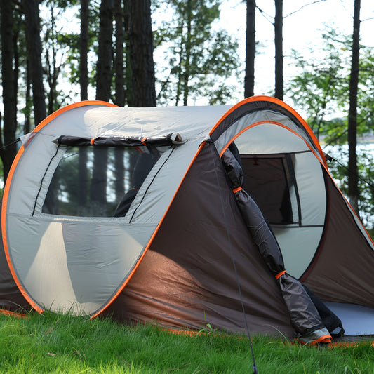 4-Person Automatic Pop-Up Camping Tent - Lightweight 190T Polyester & 210D Oxford Floor, 4 Wind Ropes, 8 Ground Stakes, 3.0mm Height, 1.9m Length - Easy Setup Oval Tent for Family Camping, Hiking, Outdoor Adventures (Mixed Co