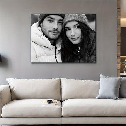 Customized Canvas Print Wall Art - Personalized Photo on Frameless Canvas, Stylish Monochrome Theme, Perfect Gift for Couples, Family, Friends - Ideal for Living Room, Bedroom, Kitchen Decor, Personalized Gifts