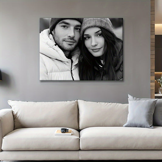 Customized Canvas Print Wall Art - Personalized Photo on Frameless Canvas, Stylish Monochrome Theme, Perfect Gift for Couples, Family, Friends - Ideal for Living Room, Bedroom, Kitchen Decor, Personalized Gifts