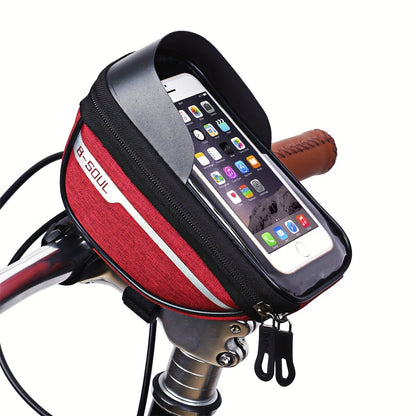 1pc B-SOUL Touch Screen Compatible Polyester Bike Bag, Adjustable Strap Mountain Bicycle Handlebar Pouch for Cycling