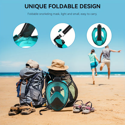 Full Face Silicone Snorkeling Mask, Large Frame Full Dry Panoramic Snorkel Mask with Camera Holder, Anti-Fog Swimming Goggles Swim Glasses Set for Adults