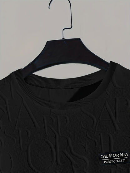 Men's Summer Casual Short Sleeve T-Shirt - Relaxed Fit Round Neck with Vertical Letter Print & Elastic Cuffs, Breathable Fabric for Daily Wear, Commuting & Outdoor Activities, Shirts for Summer
