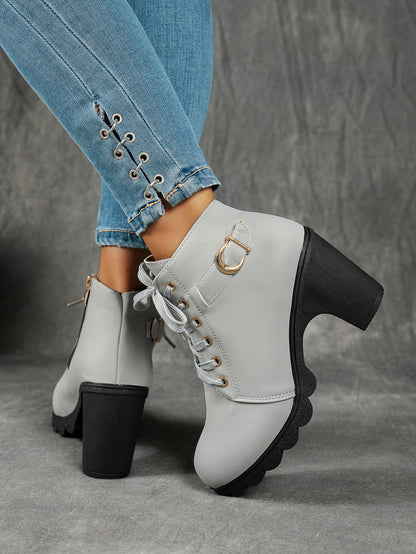MagiMoBo Women'S Mid-Heel Ankle Boots with Side Zipper - Comfortable Faux Cover, Decorative Buckle Design, All-Season Versatile Casual Shoes for Casual Attire, Chunky Heel, Versatile Ankle Boots | Decorative Buckle Boots | Sy
