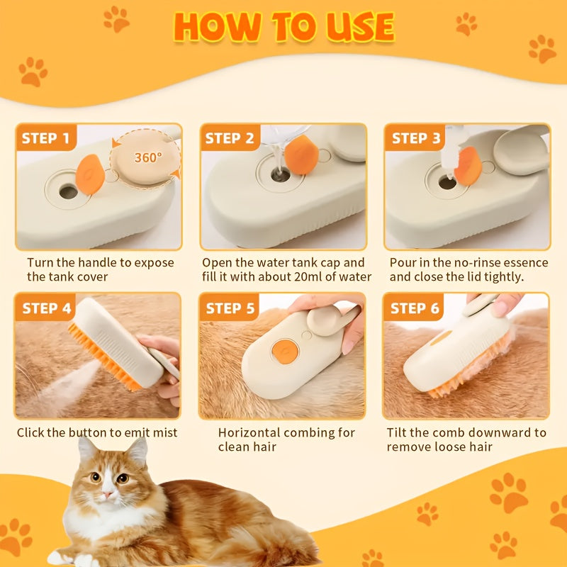 Steamy Cat Brush, 3 In 1 Cat Steamy Brush