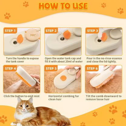 Steamy Cat Brush, 3 In 1 Cat Steamy Brush