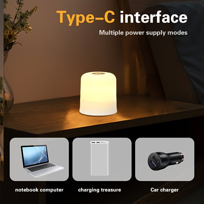 AMill Touch-Controlled USB LED Night Light - Color-Changing, Dimmable Compact Table Lamp for Bedroom Ambiance, 800mAh Rechargeable Battery, 7 Color Modes (Purple, Blue, Green, Red, Pink, White, Cream), Adjustable Brightness,