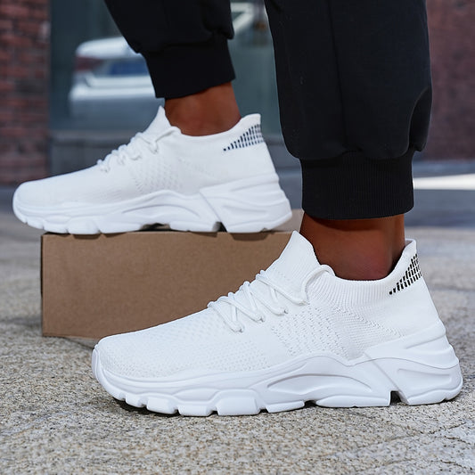 Men's Breathable Comfortable Casual Sneakers - White Low-Top Lace-Up Shoes with EVA Cushioned Sole for All-Season Outdoor Running & Daily Wear, Allseason Running | Minimalist Design | Comfortable Footwear