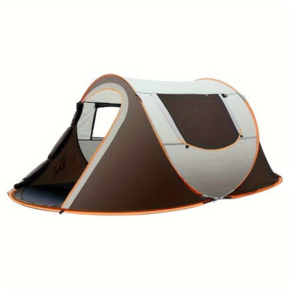 4-Person Automatic Pop-Up Camping Tent - Lightweight 190T Polyester & 210D Oxford Floor, 4 Wind Ropes, 8 Ground Stakes, 3.0mm Height, 1.9m Length - Easy Setup Oval Tent for Family Camping, Hiking, Outdoor Adventures (Mixed Co