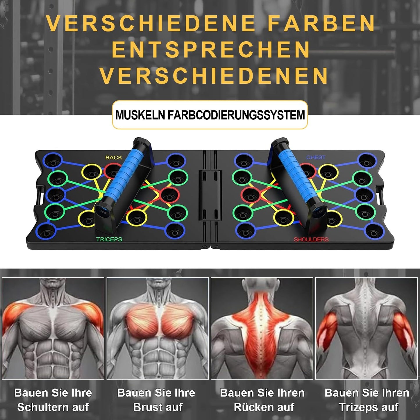 Push-Up Grips - 9 in 1 Push Up Bar, Push Up Stand Bars, 2pcs Set Push Up Bars, Non-Slip Push-Up Grips with Stainless Steel Rod, Push-Up Handle for Muscle Training And Strength Training, Foldable Multifunctional Portable Push-