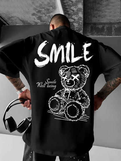 Men'S Bright Yellow Graphic T-Shirt - Loose Fit Streetwear Tee with Smile Design, Round Neck Summer Shirt for Everyday & Formal Outfits - Lightweight Casual Top, Street Style, Bold Print, Comfortable Material, Printed Shirt,