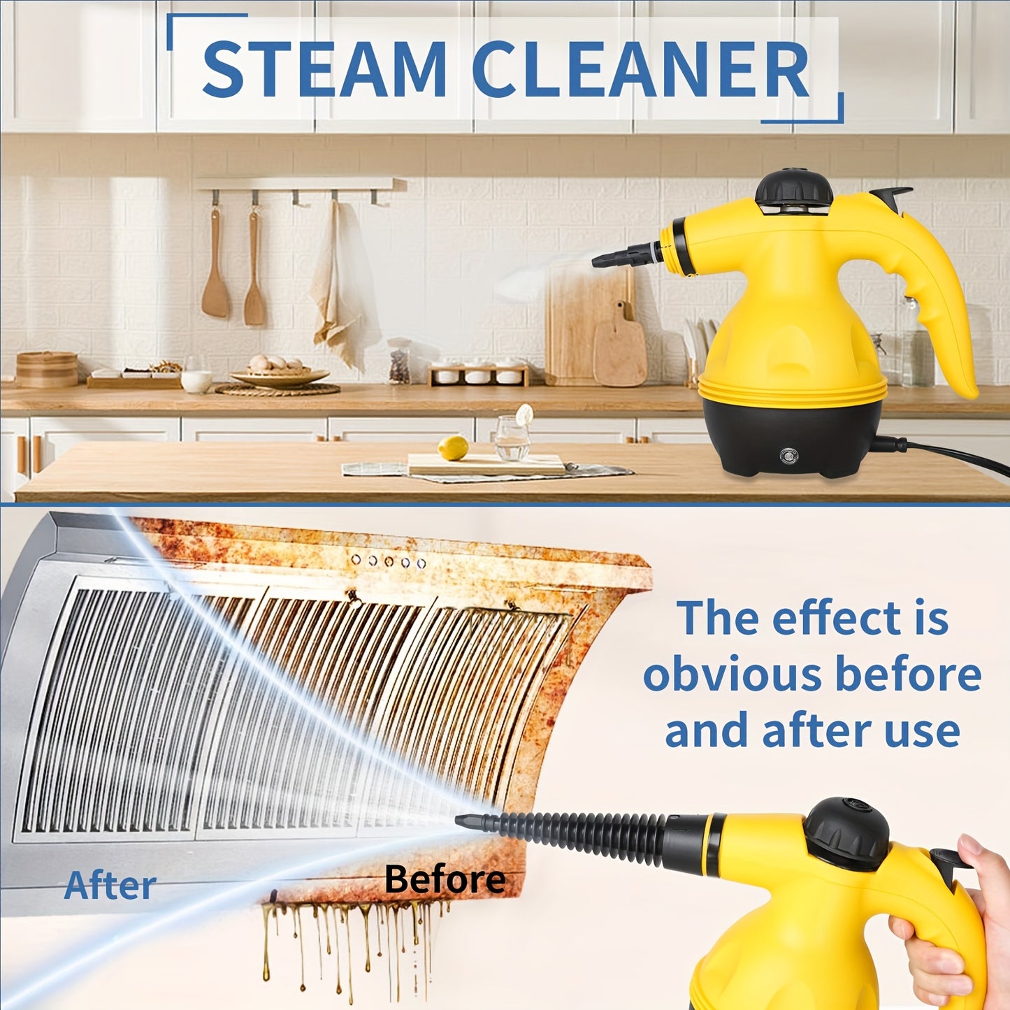 ESUPER Handheld Pressurized Steam Cleaner - 600W 220-240V Multi-Surface Steamer with 3 Brush Heads, 2 Nozzles & 2 Attachments for Home, Car, Upholstery, Grout - Ergonomic Design, Durable ABS Resin, European Plug, 350ml Capaci