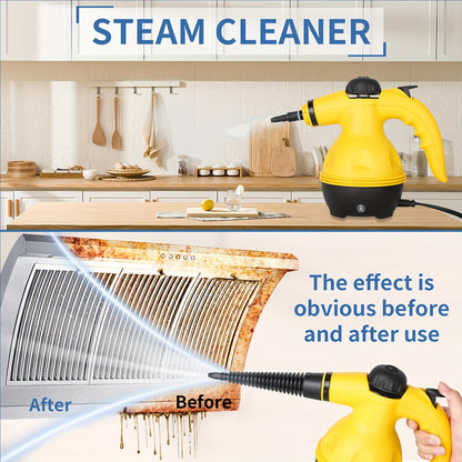 ESUPER Handheld Pressurized Steam Cleaner - 600W 220-240V Multi-Surface Steamer with 3 Brush Heads, 2 Nozzles & 2 Attachments for Home, Car, Upholstery, Grout - Ergonomic Design, Durable ABS Resin, European Plug, 350ml Capaci