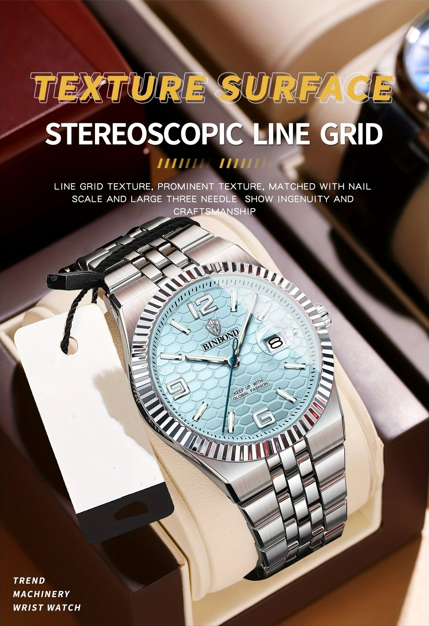 BINBOND Men's Sporty Elegant Quartz Watch with Date Display, Luminous Hands & Two-Tone Golden & Black Stainless Steel Band - High Quality Business Casual Watch for Everyday & Formal Wear, Versatile Wristwatch, Sophisticated D