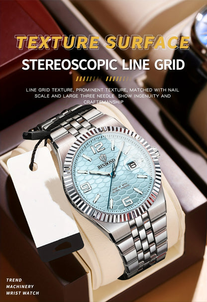 BINBOND Men's Sporty Elegant Quartz Watch with Date Display, Luminous Hands & Two-Tone Golden & Black Stainless Steel Band - High Quality Business Casual Watch for Everyday & Formal Wear, Versatile Wristwatch, Sophisticated D