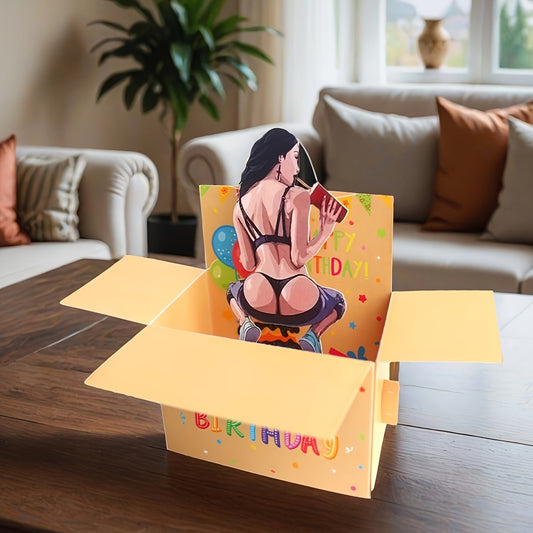 1pc Beauty Girl Happy Happy Birthday Card, Perfect Gift to Buddy, Besite & Brother for Prank, with Note Card Behind and Envelop, Party Supply, Party Invitaion Card, Friendship Greeting Card