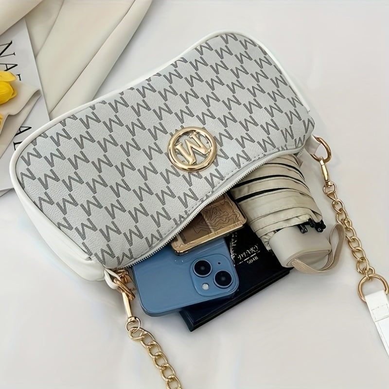 French Vintage Underarm Bag for Women, New Letter Print Crossbody Small Square Bag with Chain Shoulder Handbag, Perfect Lily Women'S Adjustable Crossbody Strap M Logo - Zipper Closure Shoulder Backpack, Suitable for Daily Com